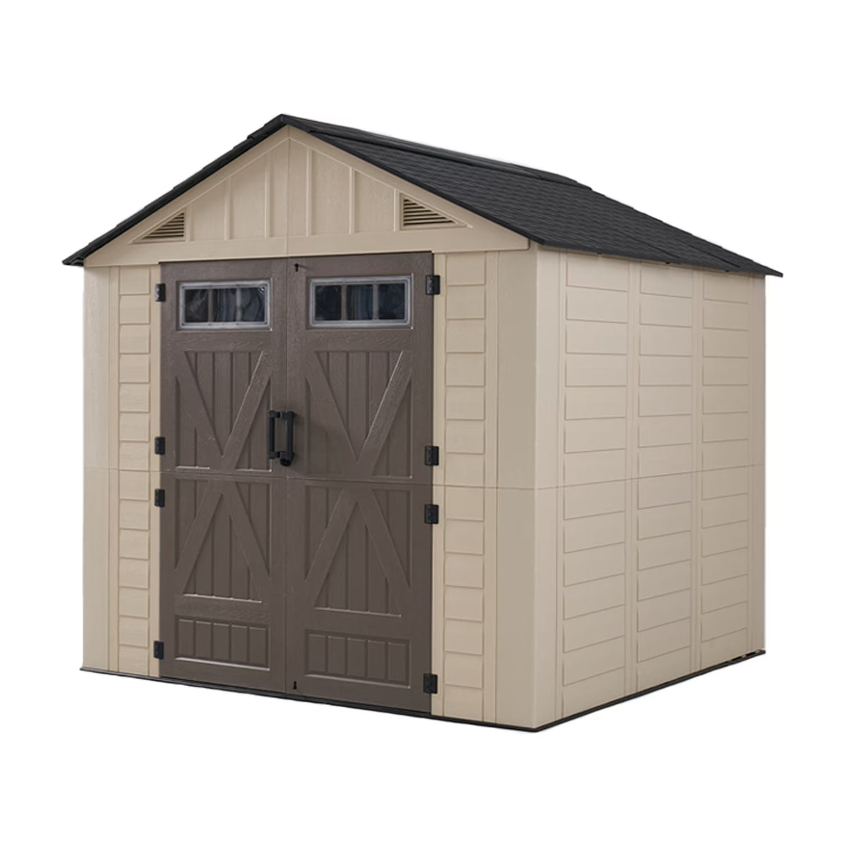 Clouddwell 8x8 FT Outdoor Storage Shed with Floor, HDPE Resin Garden Storage House with Double Doors, Windows & Ventilation, Heavy Duty Backyard Tool Shed for Lawn Equipment and Garden Supplies
