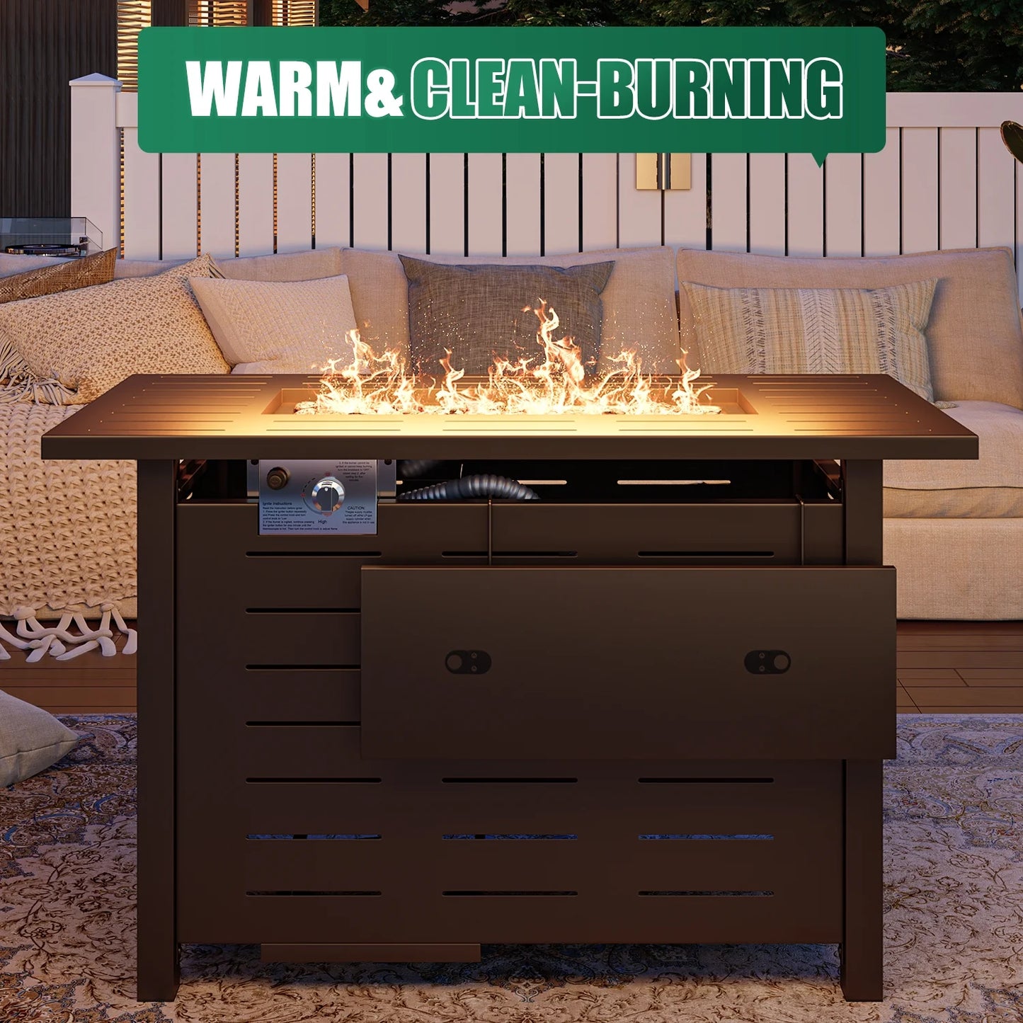 Clouddwell 40" Black Propane Fire Pit Table, 50,000 BTU Outdoor Gas Firepit with Lava Rocks, Removable Lid & Waterproof Cover for Patio Brown