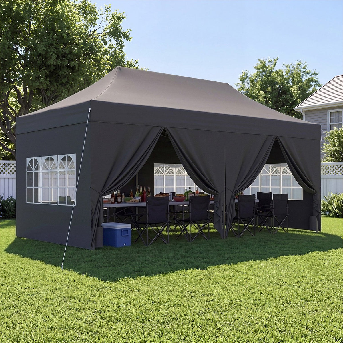 Dateyes 10x20 FT Pop Up Canopy Tent with 45mm Heavy Duty Steel Frame, Waterproof Outdoor Canopy, 3-Level Adjustable Height, Instant Party Tent with Roller Bag, Black