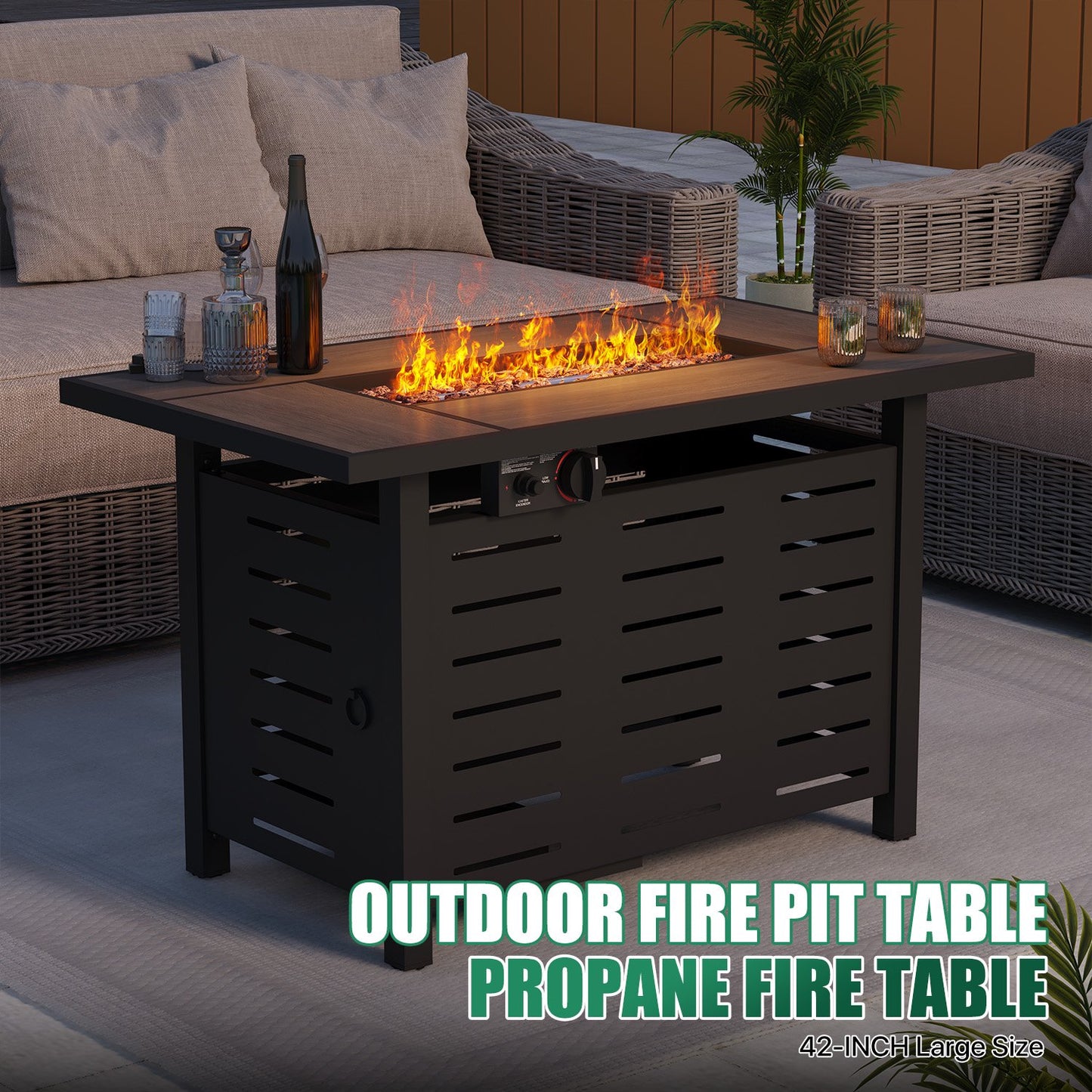 Clouddwell 42" Outdoor Fire Pit Table - 50,000 BTU with Ceramic Tabletop, Lava Rocks & Cover Included