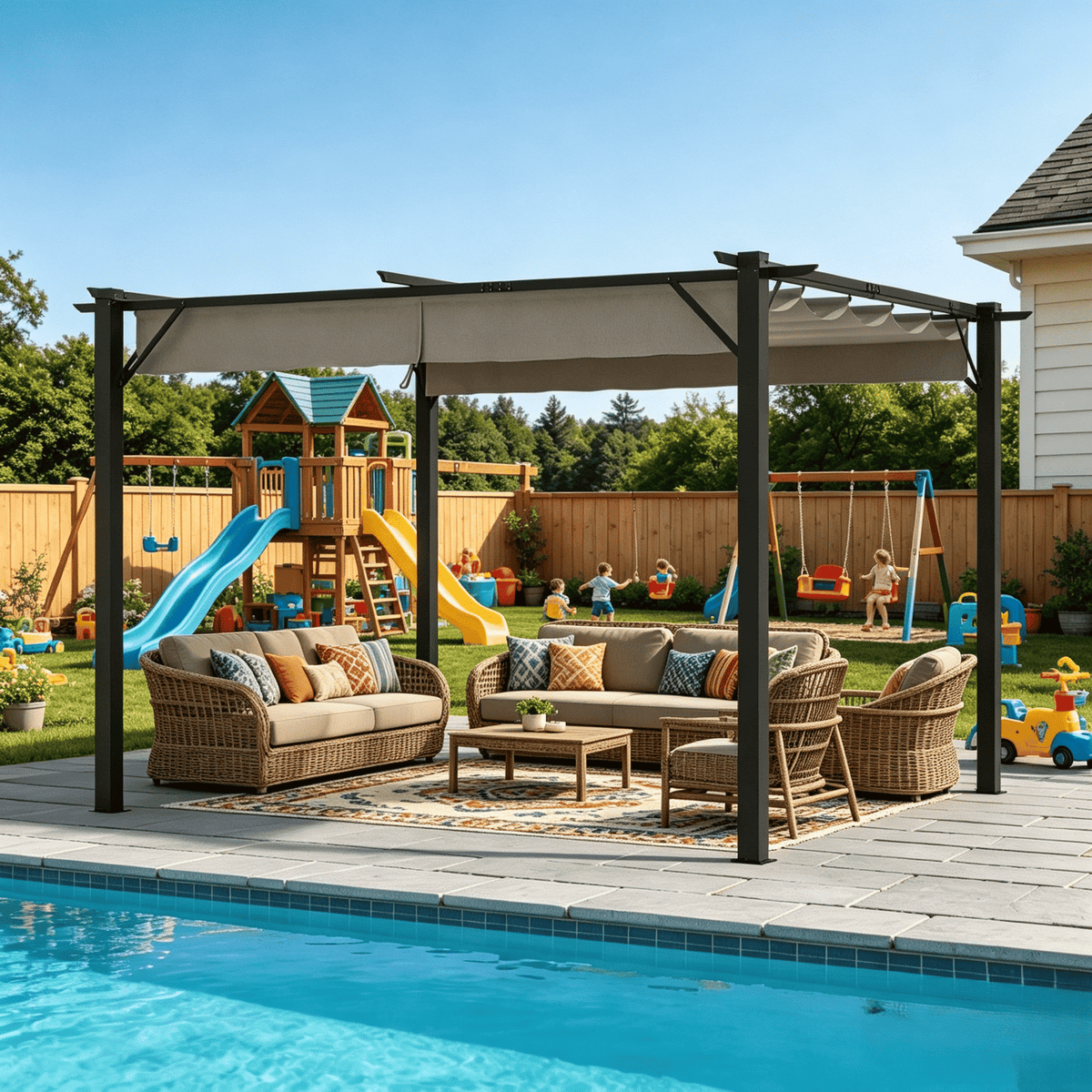 Clouddwell 12x10 ft Outdoor Pergola with Retractable Canopy, Heavy-Duty Metal Frame Patio Pergola for Backyard & Garden, UV Protection Sun Shade, Gray
