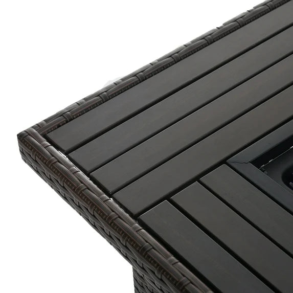 Aoxun Propane Fire Pit Table, 40 in CSA Propane Fire Table Rectangular, 50,000 BTU Auto Ignition Gas Fire Pit for Outside Patio Deck, Brown Wicker