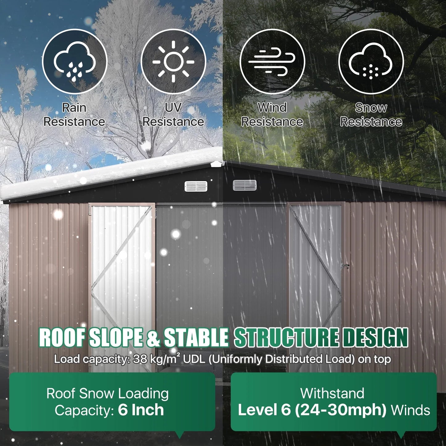 Clouddwell 14 ft. x 12 ft. Outdoor Storage Shed, 800 cu. ft. Brown Steel Utility Shed with Lockable Door for Garden