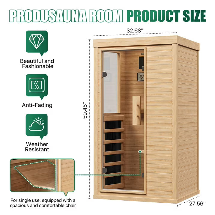 Clouddwell 1-Person Home Far Infrared Sauna | 850W High-Efficiency Heating Western Hemlock Dry Sauna with Color Lighting & Bluetooth Speaker (For Home & Gym Use)