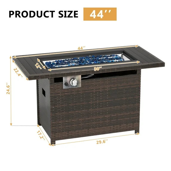 Aoxun 44" Outdoor Gas Fire Pit Table 60,000 BTU with Storage, Propane Fire Pit Table with Removable Lid & Waterproof Cover, for Outside Patio, Brown