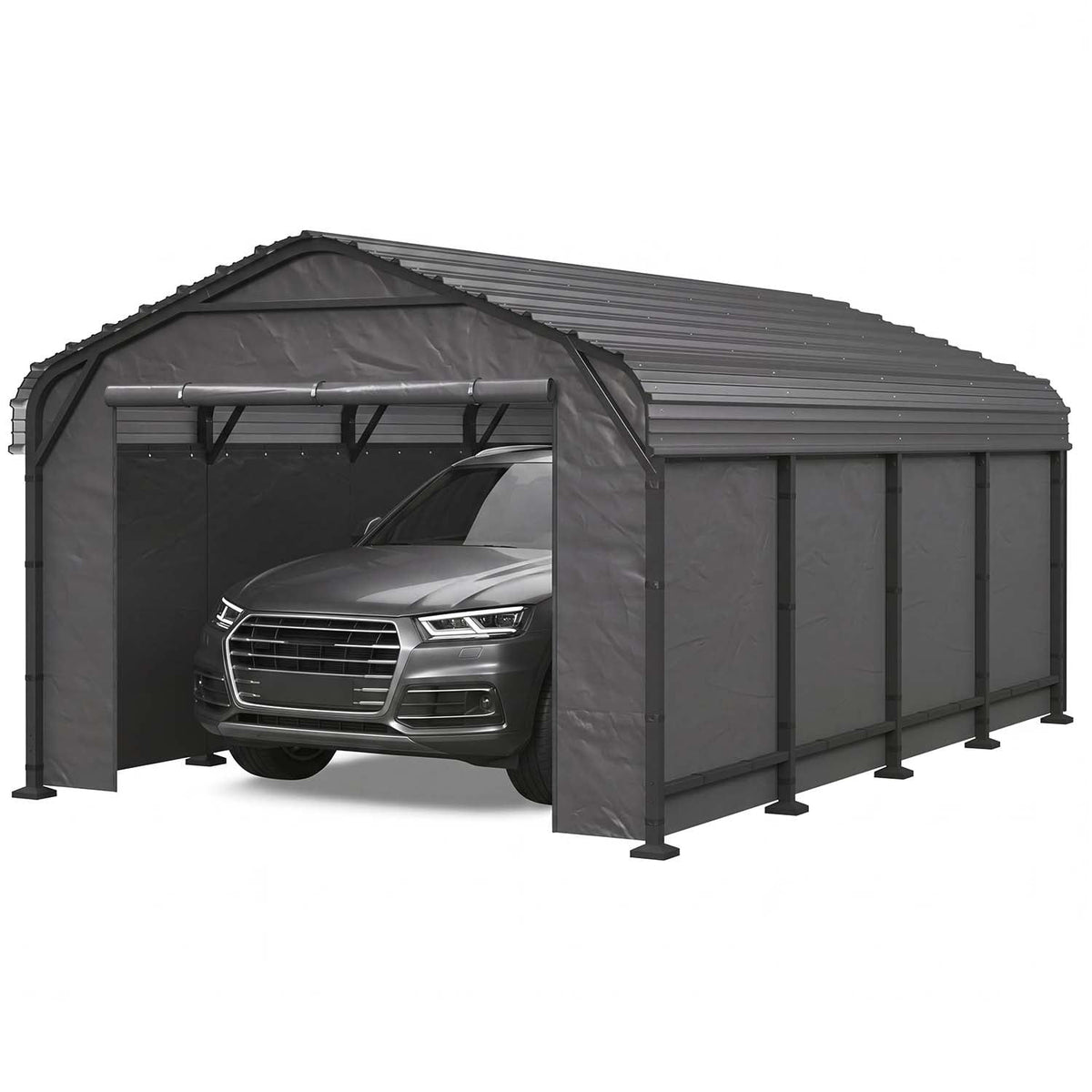 Clouddwell 12x20FT Heavy Duty Metal Carport, Carport Canopy with Sidewalls, Enclosed Car Garage, Outdoor Storage with Reinforced Frame & Galvanized Roof, Garage Shelterf for Car, Pickup, Truck, Boat