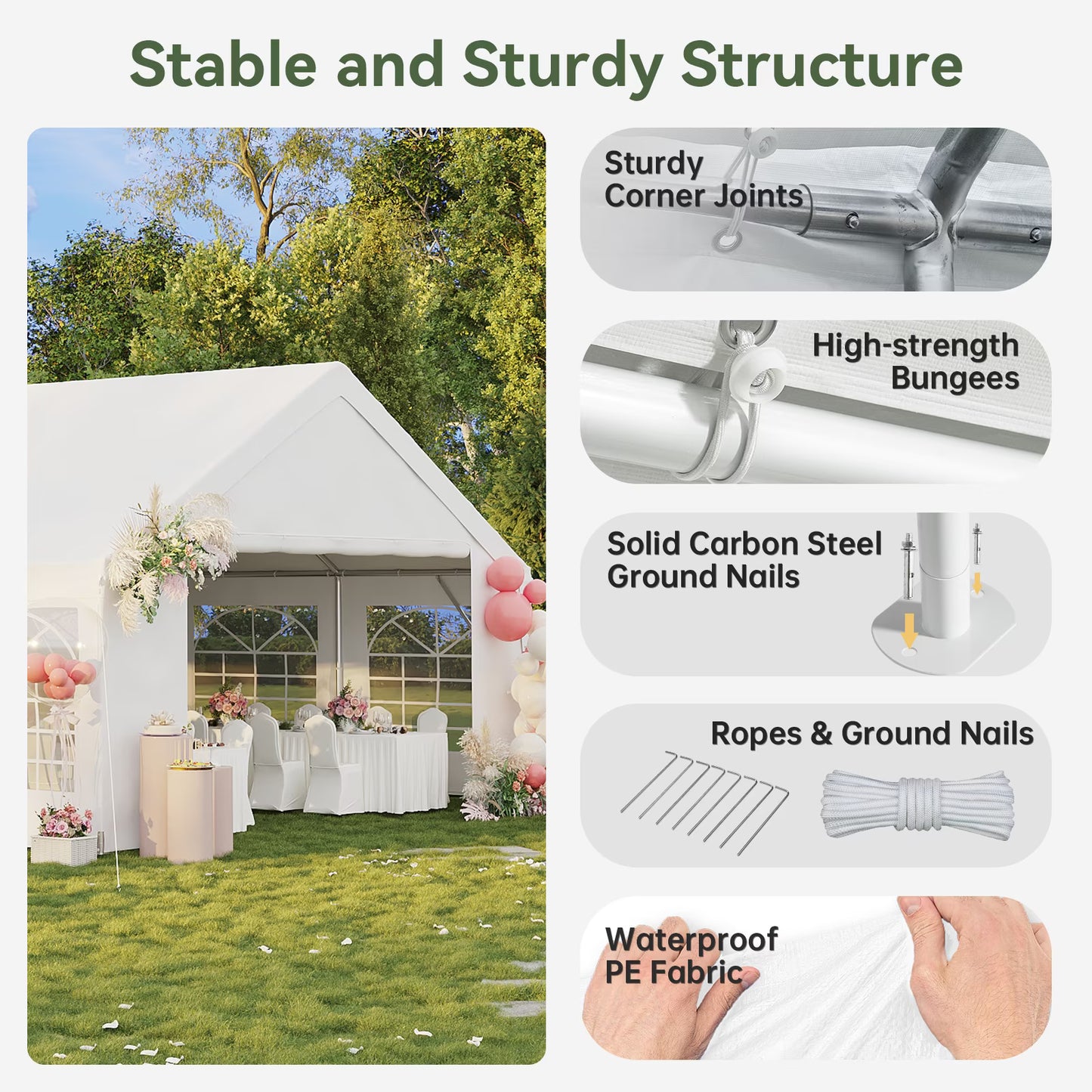 Dateyes Wedding & Event Tent, 20x20 FT White Canopy with Removable Sidewalls, Waterproof Party Tent for Outdoor Gatherings, BBQ, Birthday, Camping
