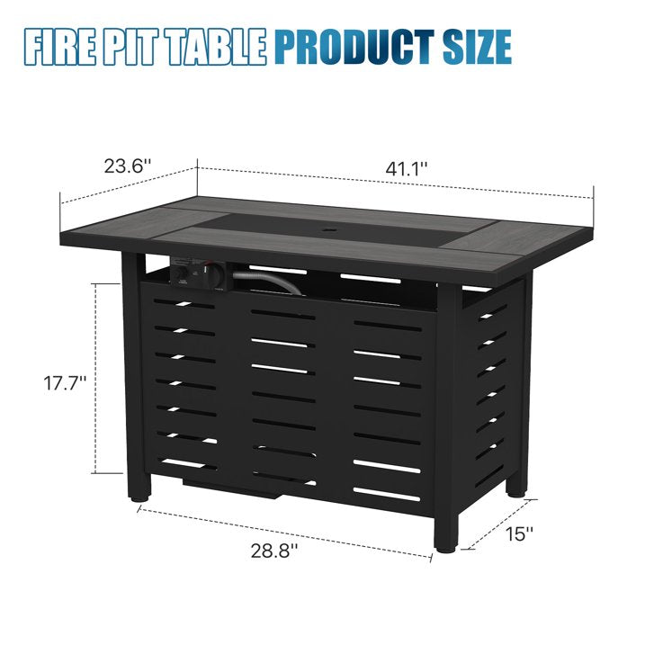 Sunmthink 42 Inch 60,000 BTU Fire Pit Table - Ceramic Tabletop with Lava Rocks & Lid