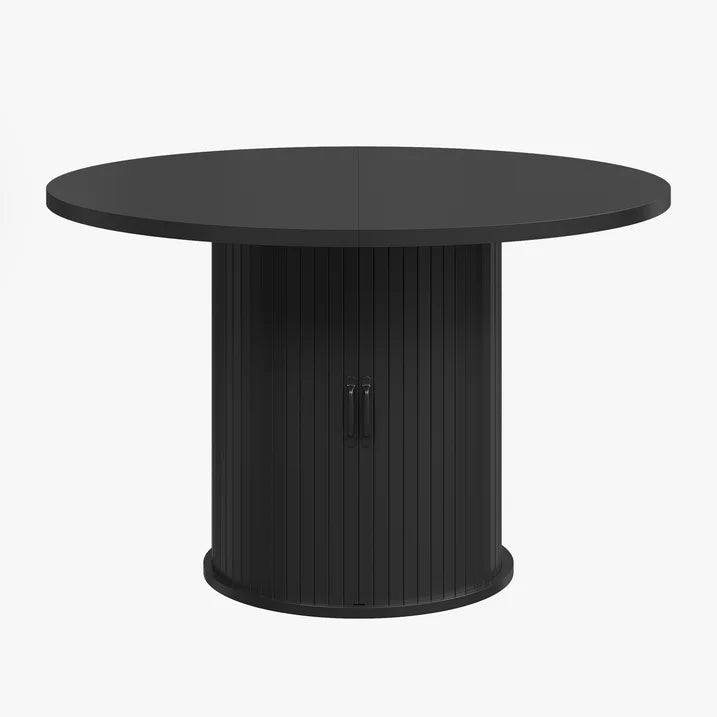 Sonegra 47-inch Round Dining Table with Storage, Modern Fluted Circle Kitchen Table with 2-Layer Storage and Sliding Door, for Kitchen Living Room, Black