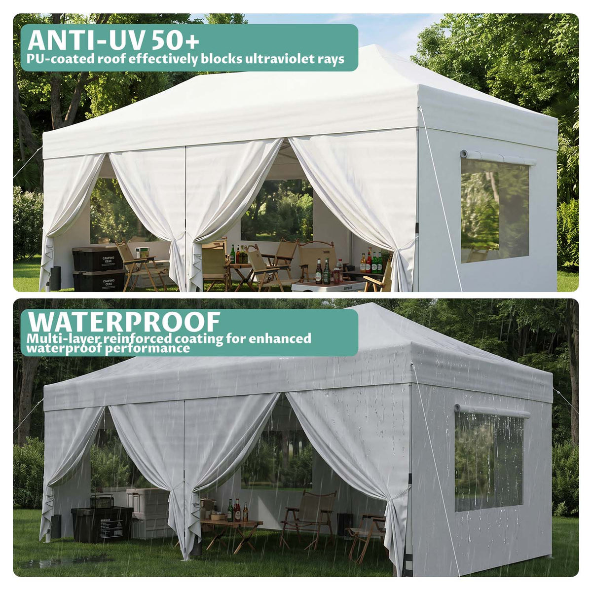 Dateyes 10x20 FT Pop Up Canopy with Mesh Window Sidewalls, Portable Ez Setup Heavy Duty Canopy Tent with Sandbags, Instant Shelter for Outdoor Event, Party, Commercial, White