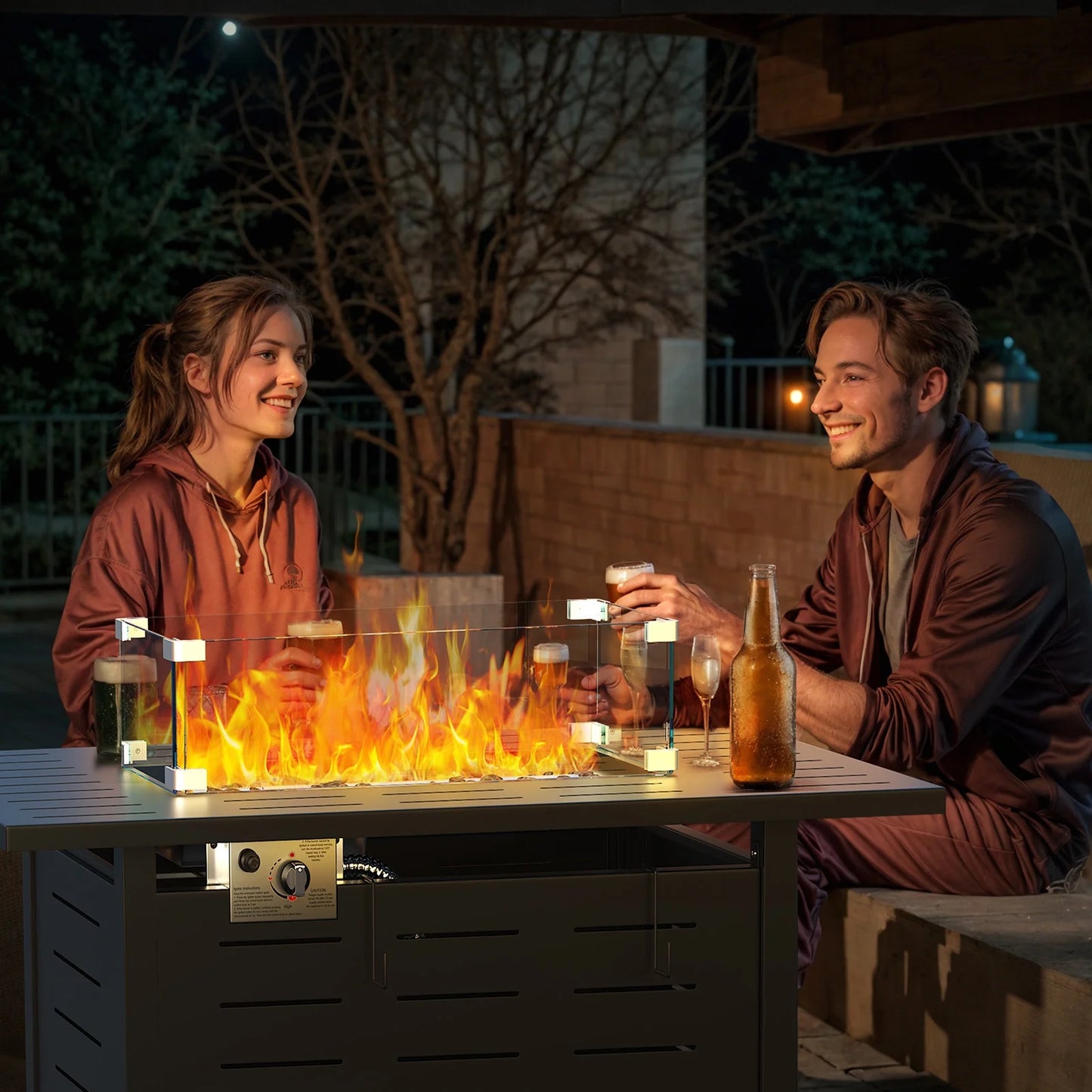 Clouddwell 45" Propane Fire Pit Table, 60,000 BTU Outdoor Patio Heater with Auto Ignition - Includes Glass Wind Guard, Removable Lid & Lava Rocks for Backyard, Deck, Garden (Black)