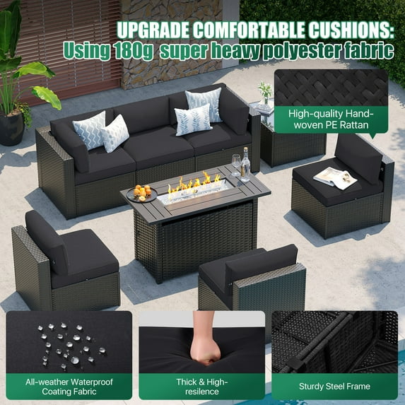 Clouddwell 10-Piece Patio Furniture Set on Sale, Black Rattan Wicker Outdoor Sectional Sofa Couch with Table Patio Conversation Set for Lawn& Backyard,Black