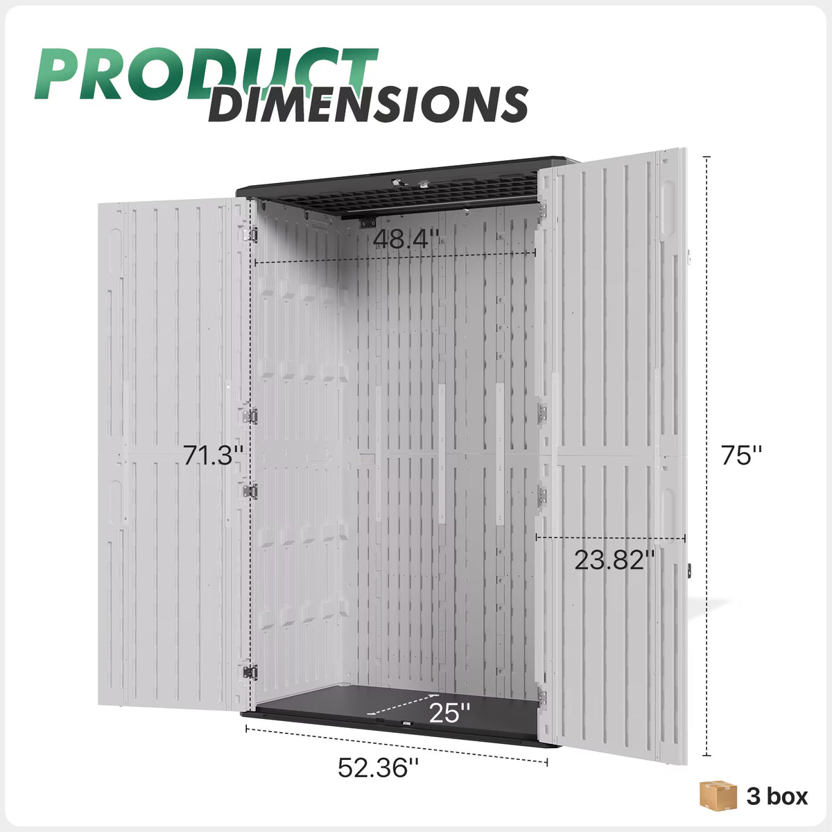 Dateyes 4.5X2.5 FT Resin Outdoor Storage Shed, 64 Cu.ft Waterproof Plastic Storage Sheds with Floor, Weather-Resistant Vertical Outdoor Storage Cabinet with Lockable Doors, White