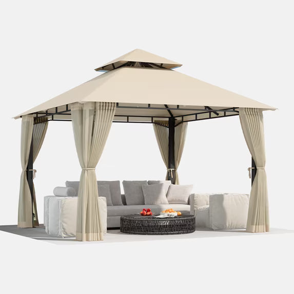 LazySunsets 10'x 10' Patio Gazebo Double Roof Protection All-Weather Outdoor Shelter Features Insect Screens for Backyard, Lawn, (Beige)