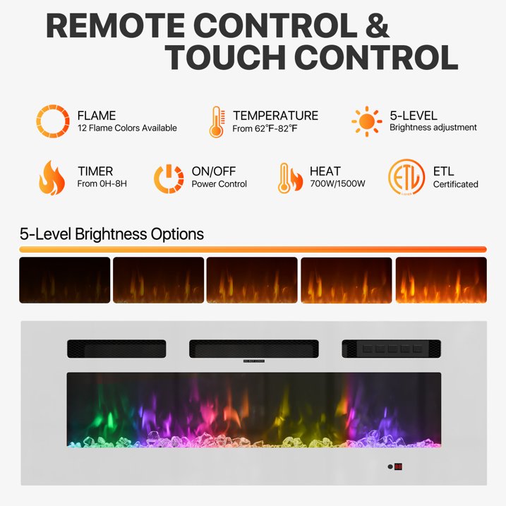Sonegra Modern Fireplace TV Stand for TVs Up to 90" with Music Sync LED, 80" Entertainment Center with Electric Fireplace, TV Console with Storage Cabinets for Living Room, White