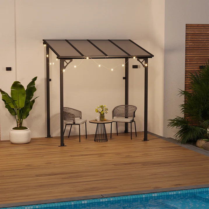 Sunmthink Outdoor Hardtop Gazebo for Patio 8' x 5', Wall-Mounted Lean to Gazebo Pergola with Roof