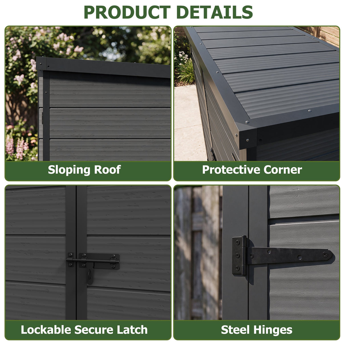 Dateyes 4.4X2.2 FT Resin Outdoor Storage Shed, 48 Cu.ft Waterproof Plastic Storage Sheds with Floor, Weather-Resistant Vertical Outdoor Storage Cabinet with Lockable Doors, Black
