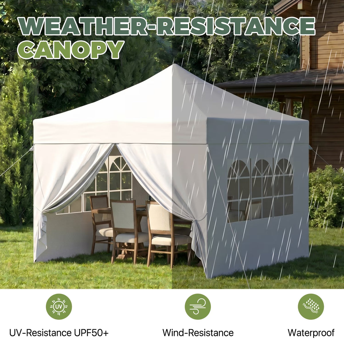 Dateyes 10x10FT Pop Up Canopy Tent, Portable Outdoor Canopy with Removable Sidewalls & Sandbags, Commercial Party Event Tent, UV 50+, Waterproof, White