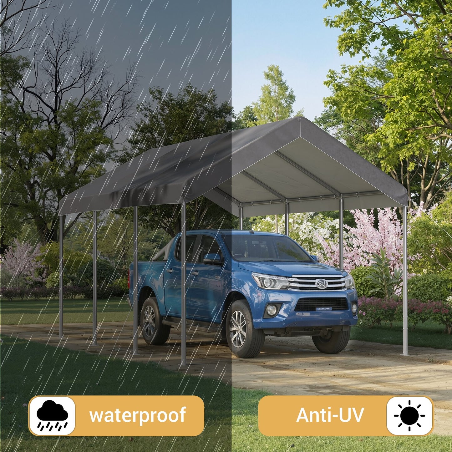 Aoxun 10x15 ft Heavy Duty Carport Canopy, Potable Car Canopy with Adjustable Height, Outdoor Carport Shelter Portable Garage with Reinforced Frame for Cars, Boats, Trucks, Gray