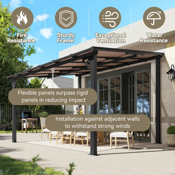 Aoxun 10' x 12' Gazebo for Patio, Large Wall-Mounted Heavy Duty Awnings, Gazebo Pergola with Sloped Roof, for Backyard, Deck, Patio