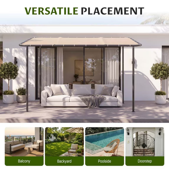 Dateyes 10'x 8' Wall-Mounted Metal Gazebo , Water-Resistant Khaki Canopy with UV Protection for Patio & Garden