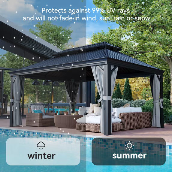 BaPiPro 16' x 12' Hardtop Gazebo, Aluminum Frame with Curtains and Netting