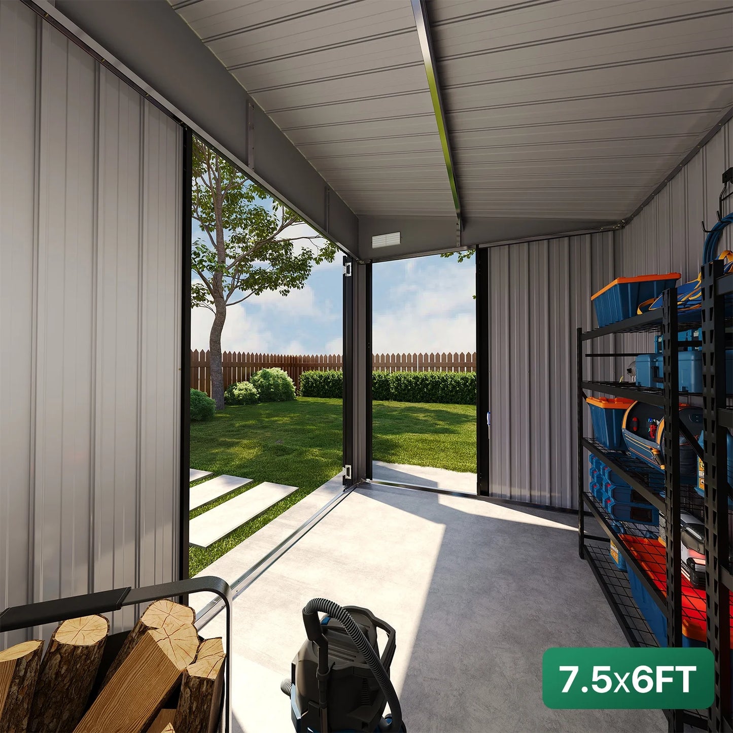 Clouddwell 8ft x 6ft Heavy-Duty Metal Storage Shed with 3 Doors, Lockable Lean-To Design, Weatherproof for Garden & Tools (Black)