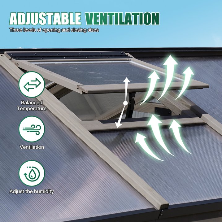 Clouddwell Large Outdoor Wooden Storage Shed, Polycarbonate Panels with Automatic Roof Vent & Lockable Door, Outdoor Walk-in Garden Greenhouse, 6x12 FT, Gray