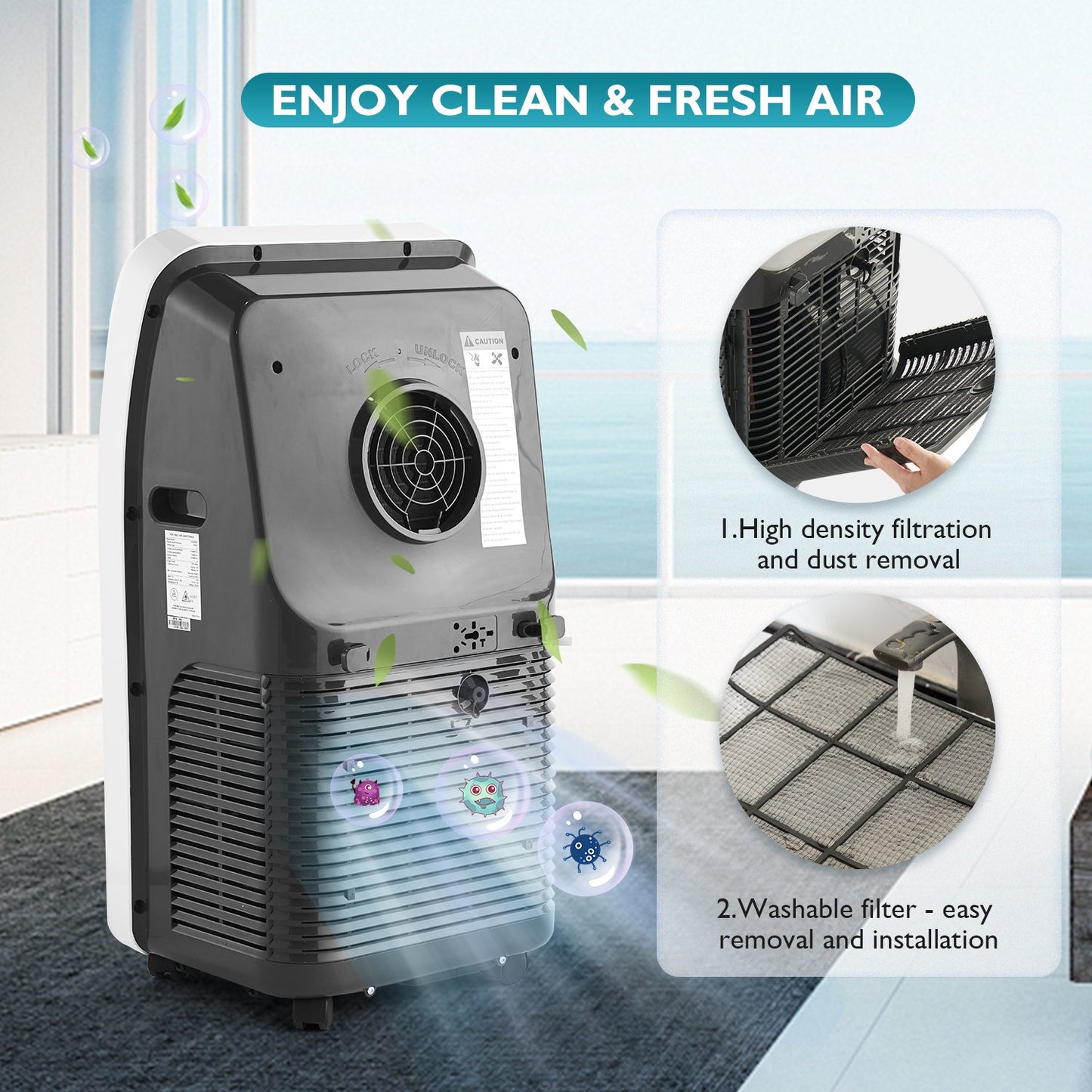 Clouddwell 9700 BTU Portable Air Conditioner with 3-in-1 Function, Remote Control & LED Display