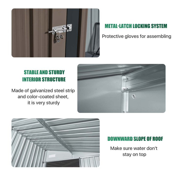 Clouddwell 7 x 5.5 Ft. Outdoor Metal Storage Shed, Lockable Lean-To Galvanized Steel Utility Shed with Slanted Roof, Brown