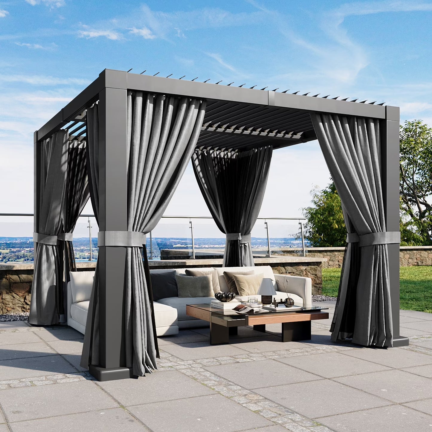 Aoxun Louvered Pergola 10' x 10' Outdoor Aluminum Pergola with Adjustable Top for Decks, Gardens and Backyards, Gray