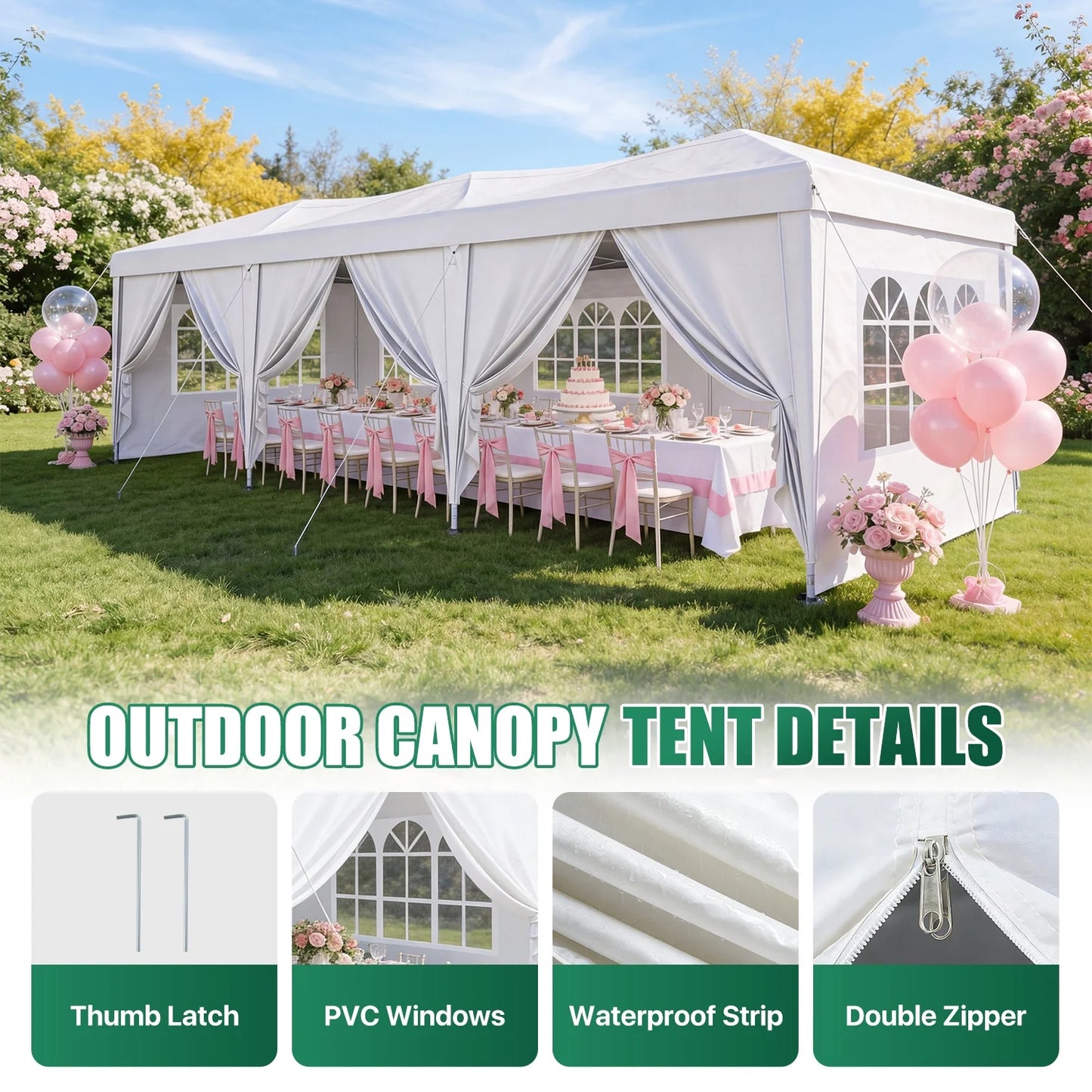ClouDDwell Pop up Canopy, Party Tent, 10x30 ft. Portable Outdoor Event, Instant Shelter Canopy with 6 Removable Sidewalls and 1 Carry Bag, White