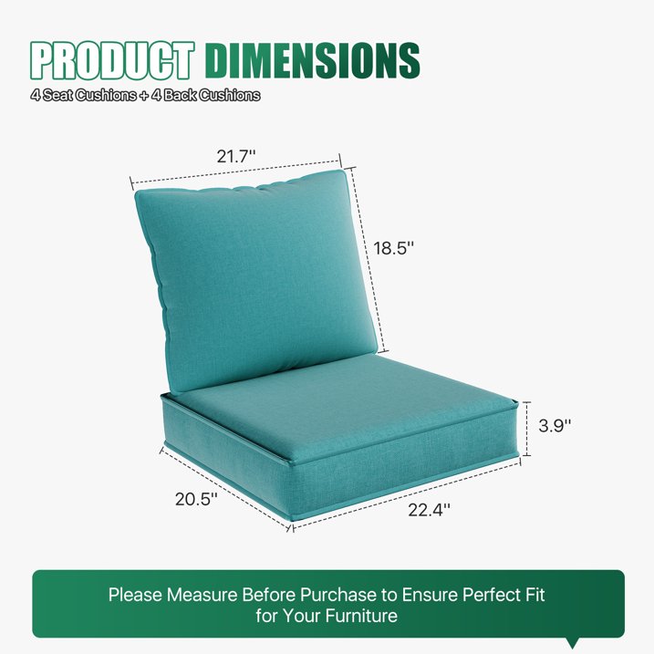 Clouddwell 4-Piece Premium Outdoor Cushion Set, 20x22x4 Inches High-Resilience Waterproof Cushions for 4-Seat Wicker Sectional(Sky Blue)