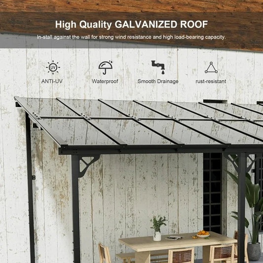 Sunmthink 10'x14' Hardtop Gazebo, Outdoor Wall-Mounted Aluminum Pergola with Sun Panels for Garden, Patio, Backyard, Gray