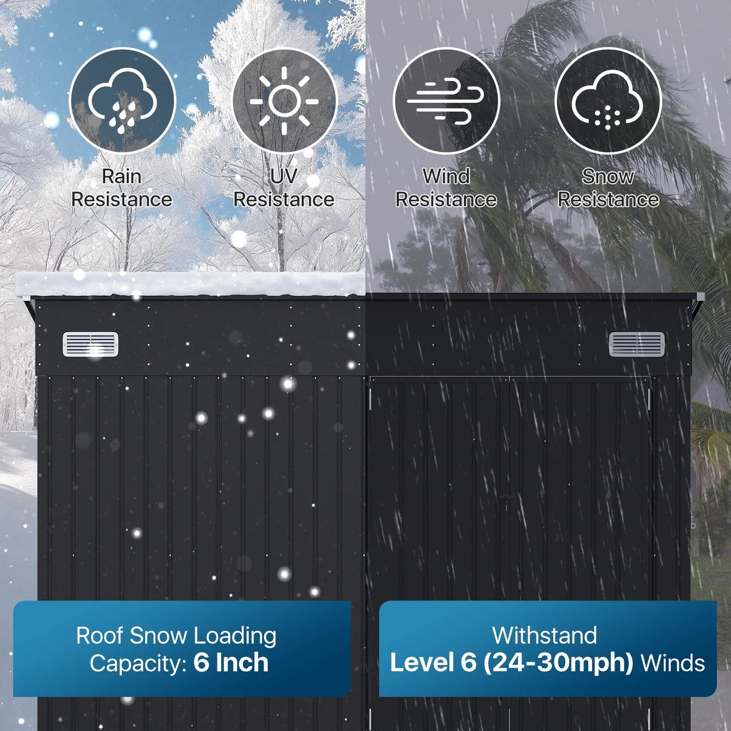 Sunmthink 10' x 8' Metal Storage Shed with Triple Doors, Lockable Lean-to Design & Vents, Black