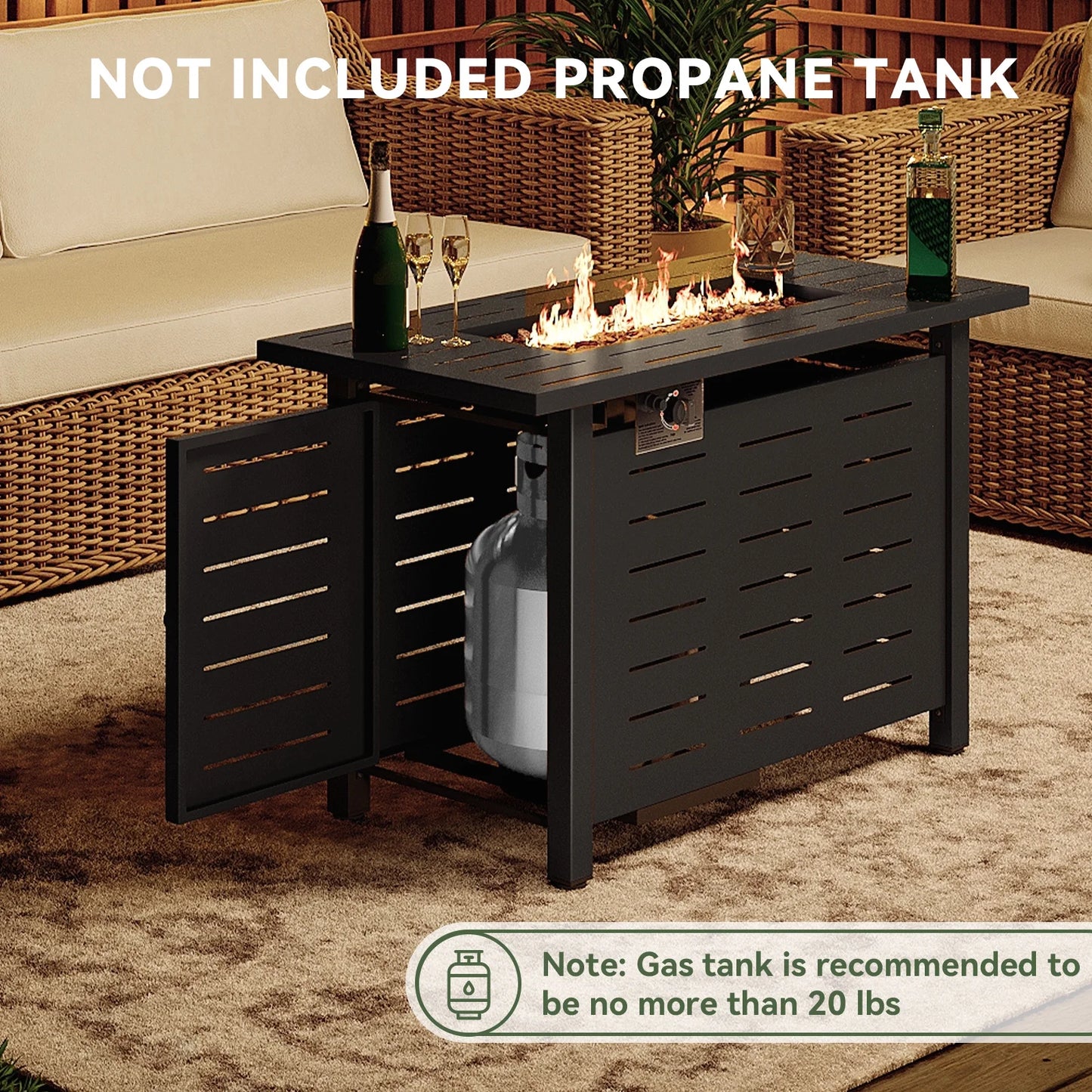 Sunmthink 42" Propane Fire Pit Table, 50,000 BTU Auto Ignition Steel Gas Fire Pit with Removable Lid & Waterproof Cover for Patio, Backyard, Black
