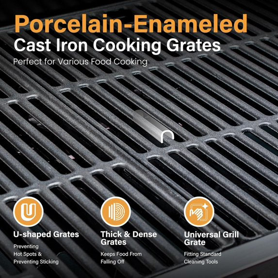 Clouddwell 4-Burner Propane Gas BBQ Grill with Side Burner and Porcelain-Enameled Cast Iron Grates, Stainless Steel Barbecue Grills Outdoor Cooking