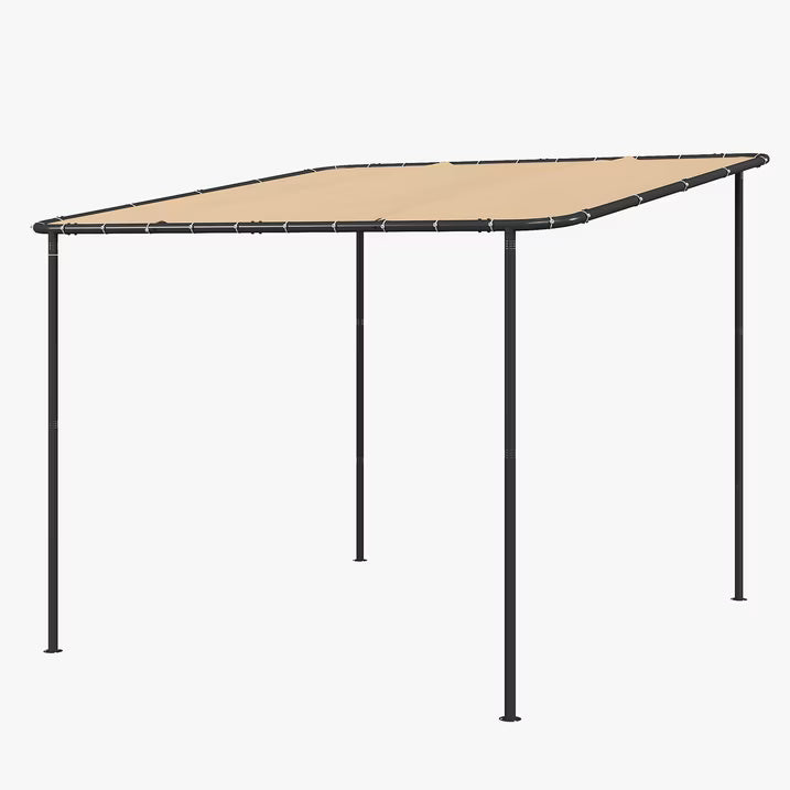 Clouddwell 10×10 FT Wall-Mounted Sloped Roof Outdoor Pergola Canopy, Water-Resistant & UV-Resistant Metal Patio Gazebo for Backyard Garden Porch in Khaki