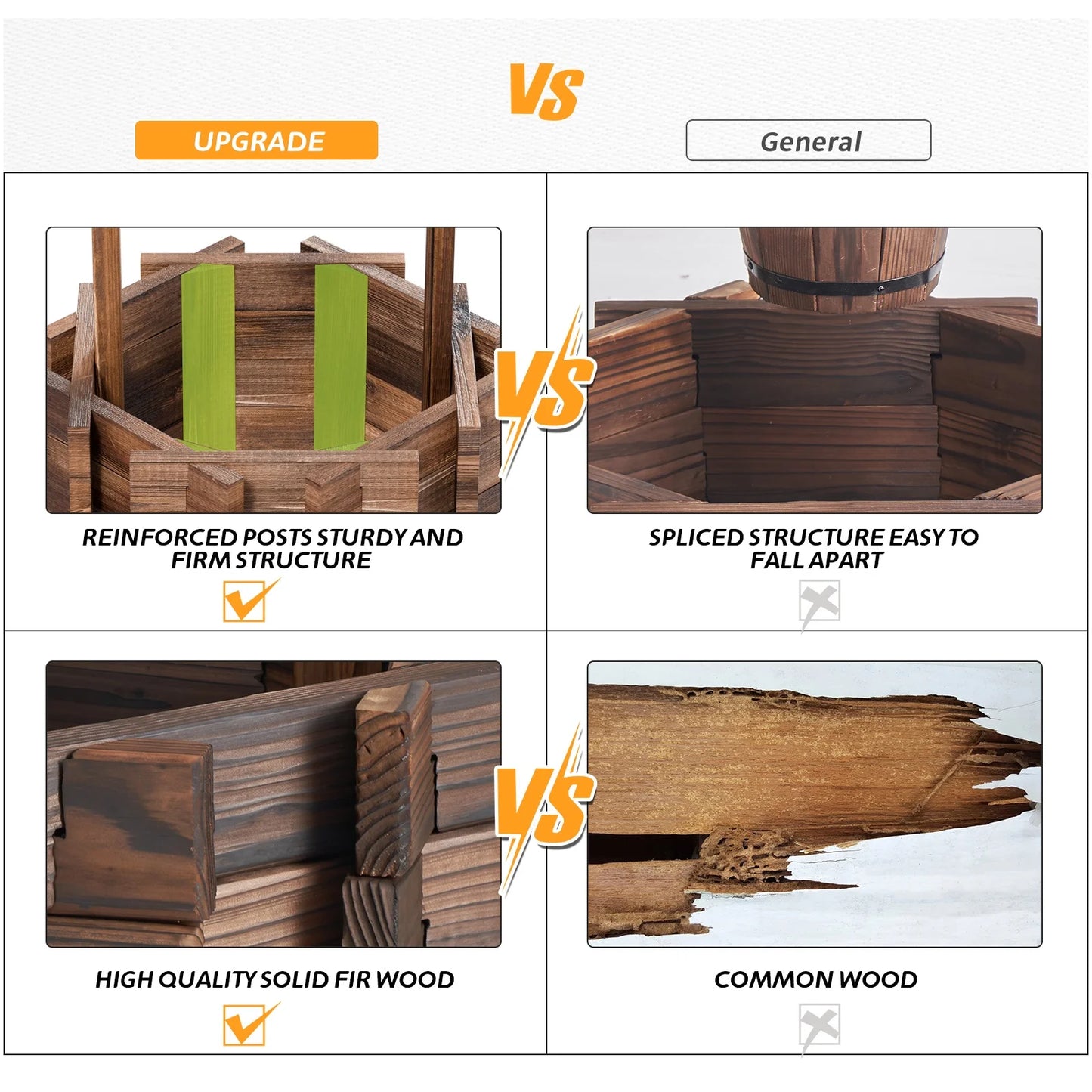 Sunmthink Big Wishing Well Planter 25.5" with Hanging Bucket for Flower and Plants, Brown, Wooden