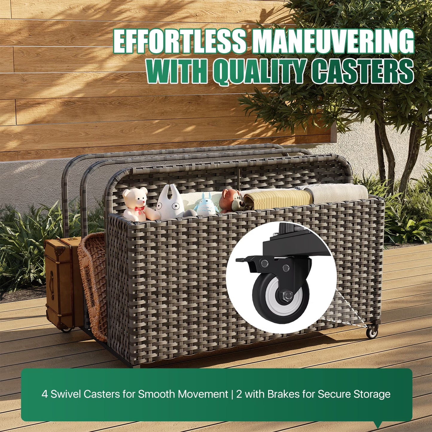 Clouddwell 3-Layer Outdoor PE Wicker Rattan Patio & Poolside Storage Basket with Rolling Wheels, Gray