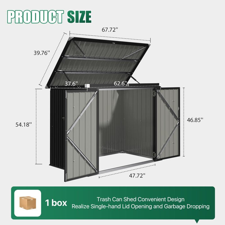Clouddwell 3 x 6 FT Trash Can Storage 79 Cu Ft, Storage Shed Outdoor Metal Garbage Can Shed with Lockable Doors and Easy Lift Hinges, Black