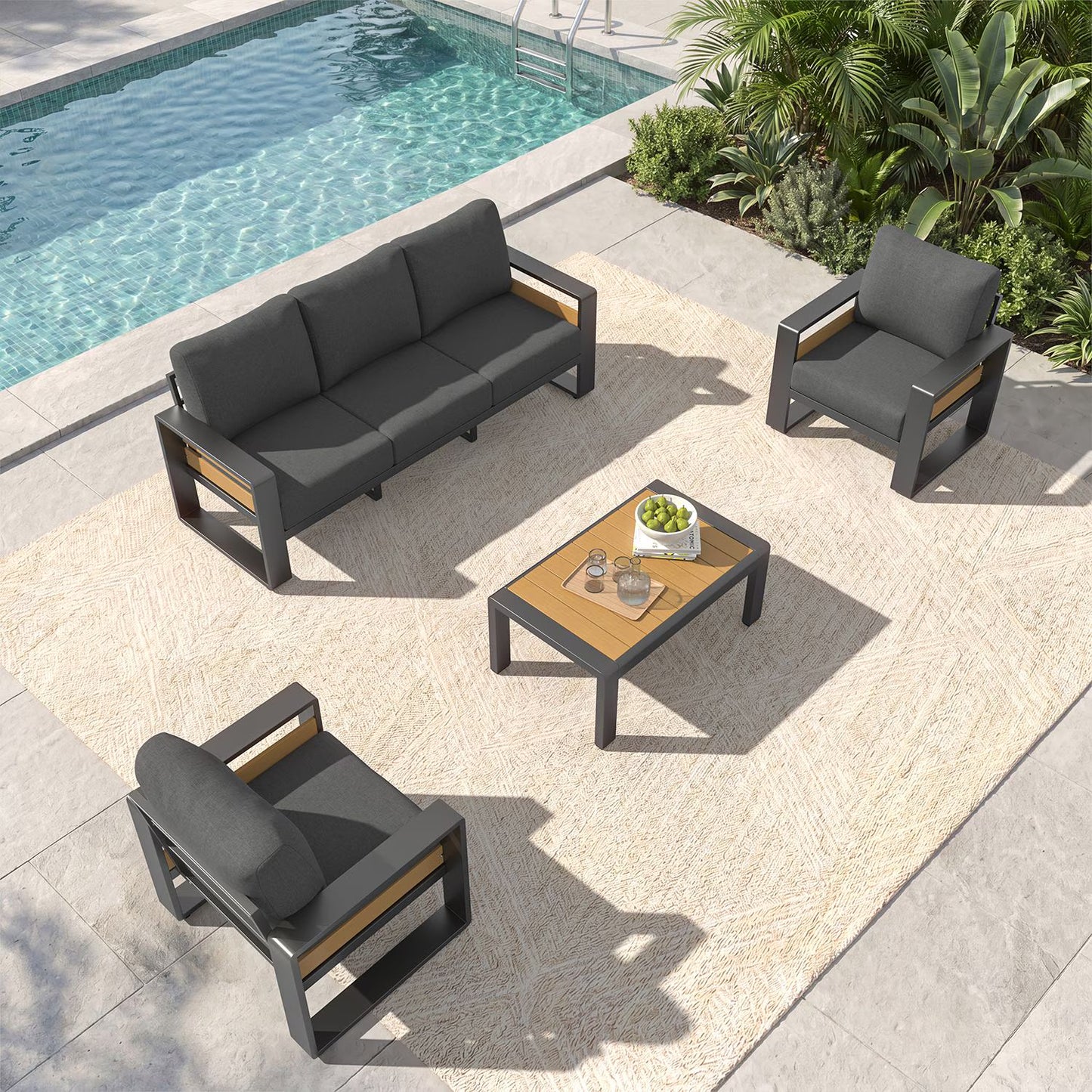 Clouddwell 5-Seats Aluminum Patio Furniture Set, Outdoor Metal Sofa Conversation Set with Coffee Table for Pool Garden Porch Backyard, Dark Gray