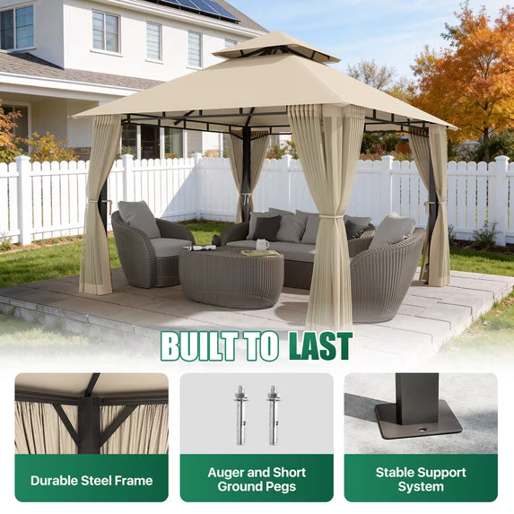 LazySunsets 10'x 10' Patio Gazebo Double Roof Protection All-Weather Outdoor Shelter Features Insect Screens for Backyard, Lawn, (Beige)
