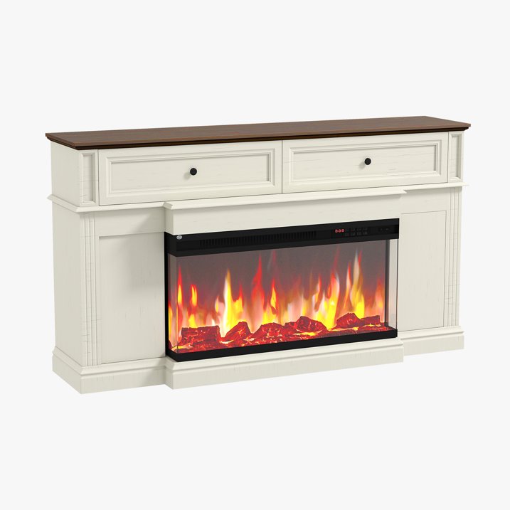 Sonegra Fireplace TV Stand for TVs up to 70" with 36" Fireplace, Farmhouse Entertainment Center with Fireplace, Wooden Media Console for Living Room, White