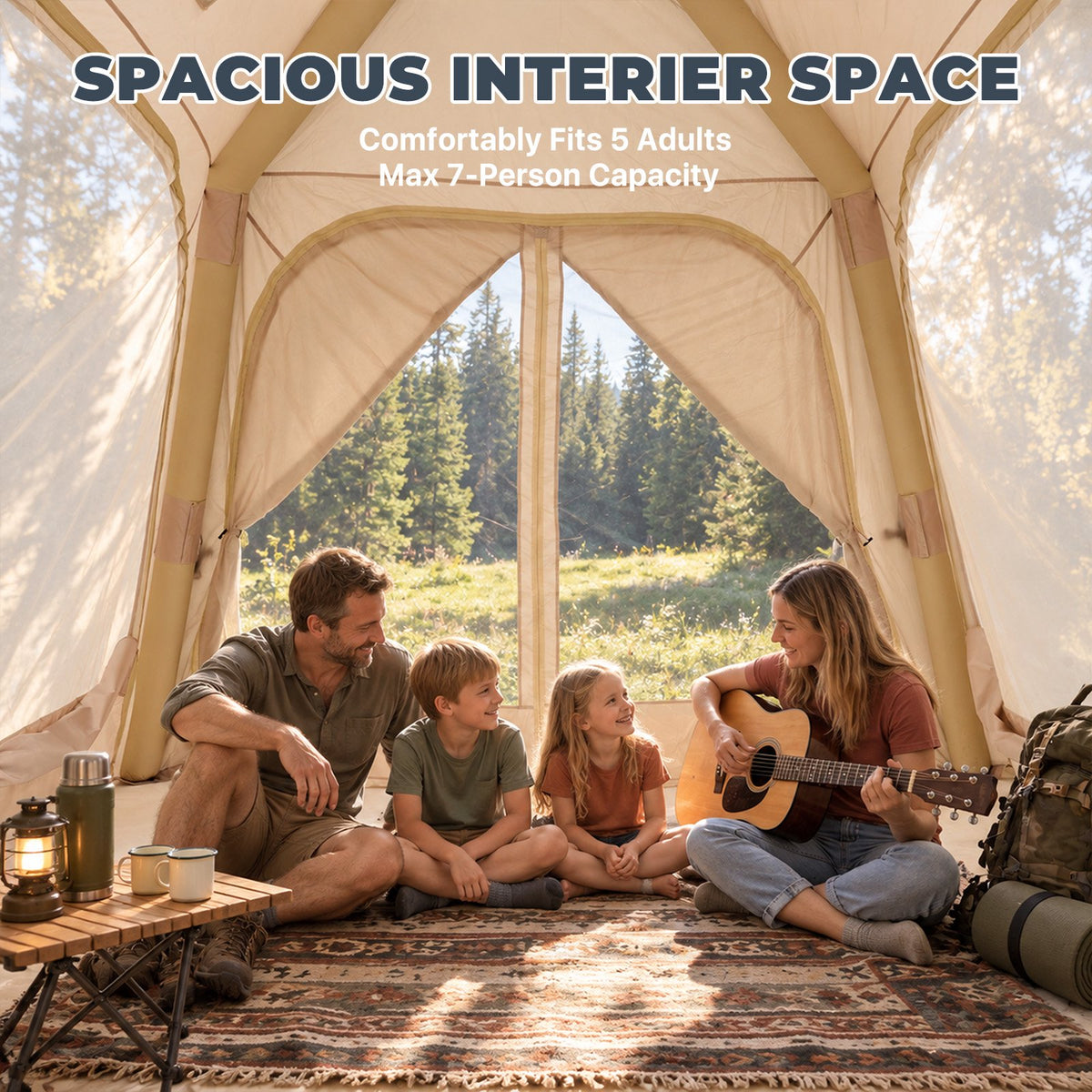 Dateyes Inflatable Camping Tent for 5-7 Person, Quick Blow-up Family Tent, Lightweight Portable Outdoor Shelter for Camping, Beach and Festivals, Beige