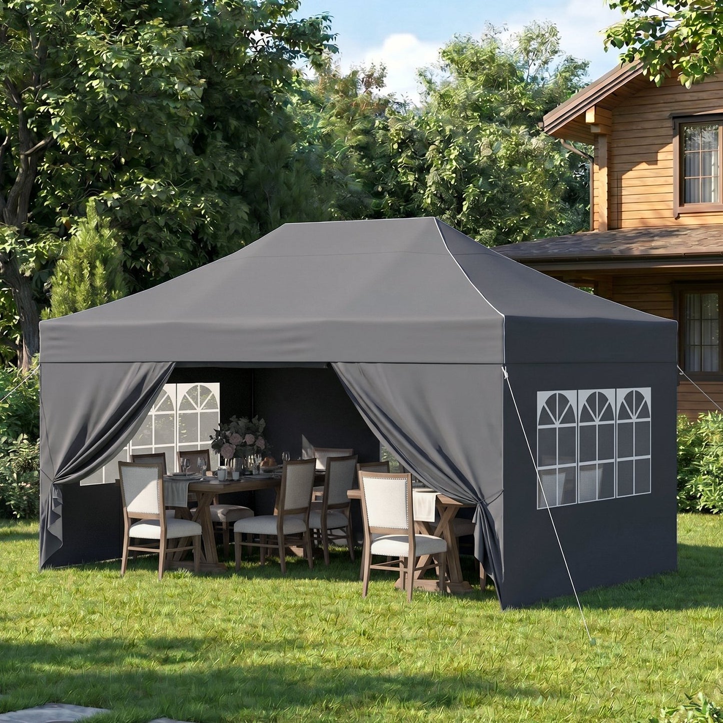 Clouddwell 10'x15' Pop Up Canopy Tent with Removable Sidewalls, Adjustable Height Instant Outdoor Canopy, Portable Sun Shade Shelter with 4 Sandbags, Easy Setup for Events, Parties, Dark Gray
