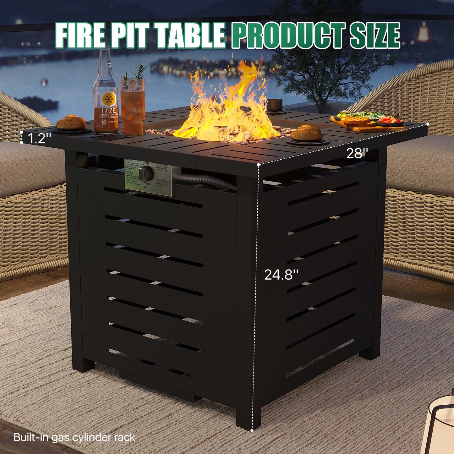 Clouddwell 28" Square 50,000 BTU Metal Fire Table with Lava Rocks & Weatherproof Cover