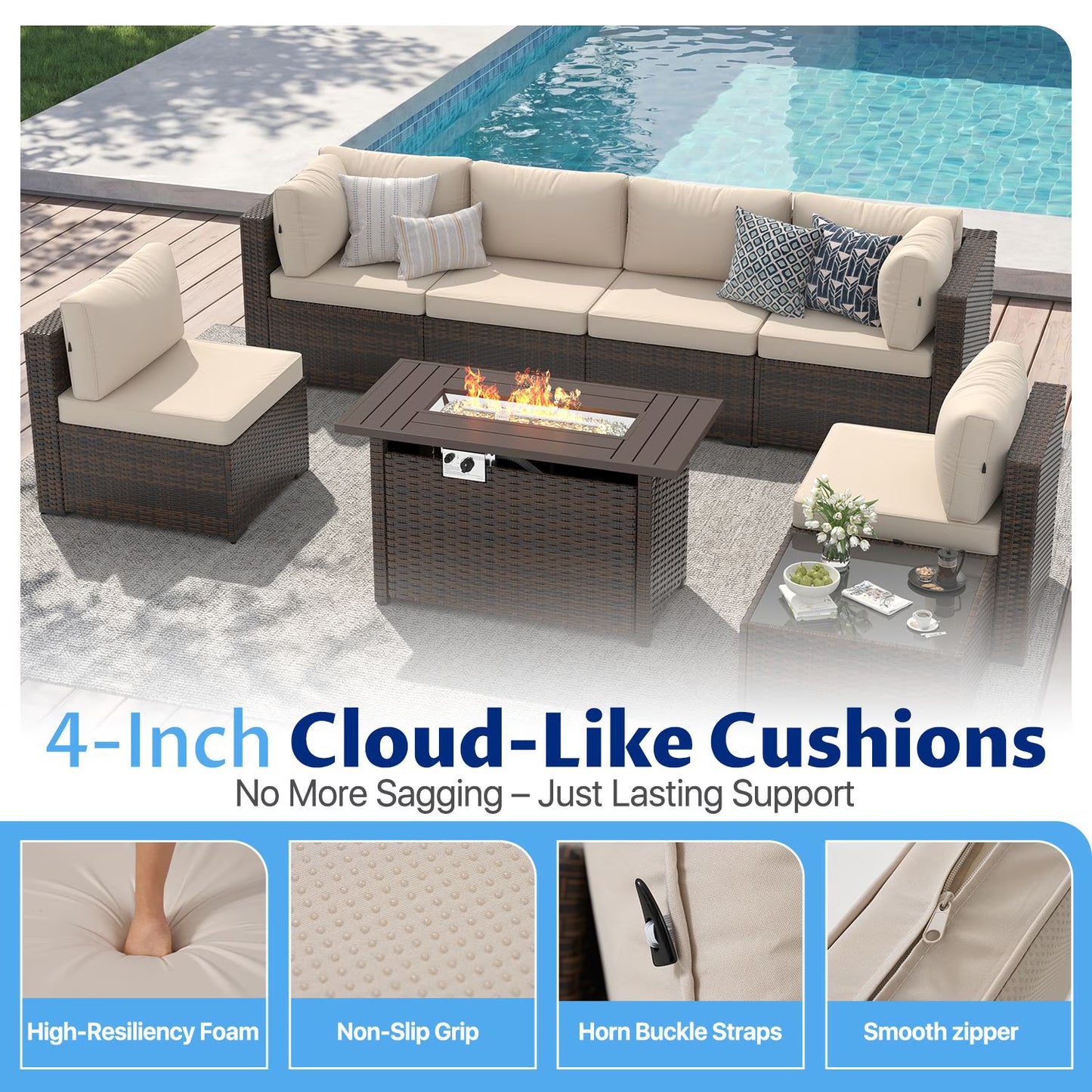 Sunmthink 8-Piece Outdoor Patio Furniture Sets, Patio Conversation Sets with Fire Pit, Wicker Outdoor Conversation Set with Waterproof Cover