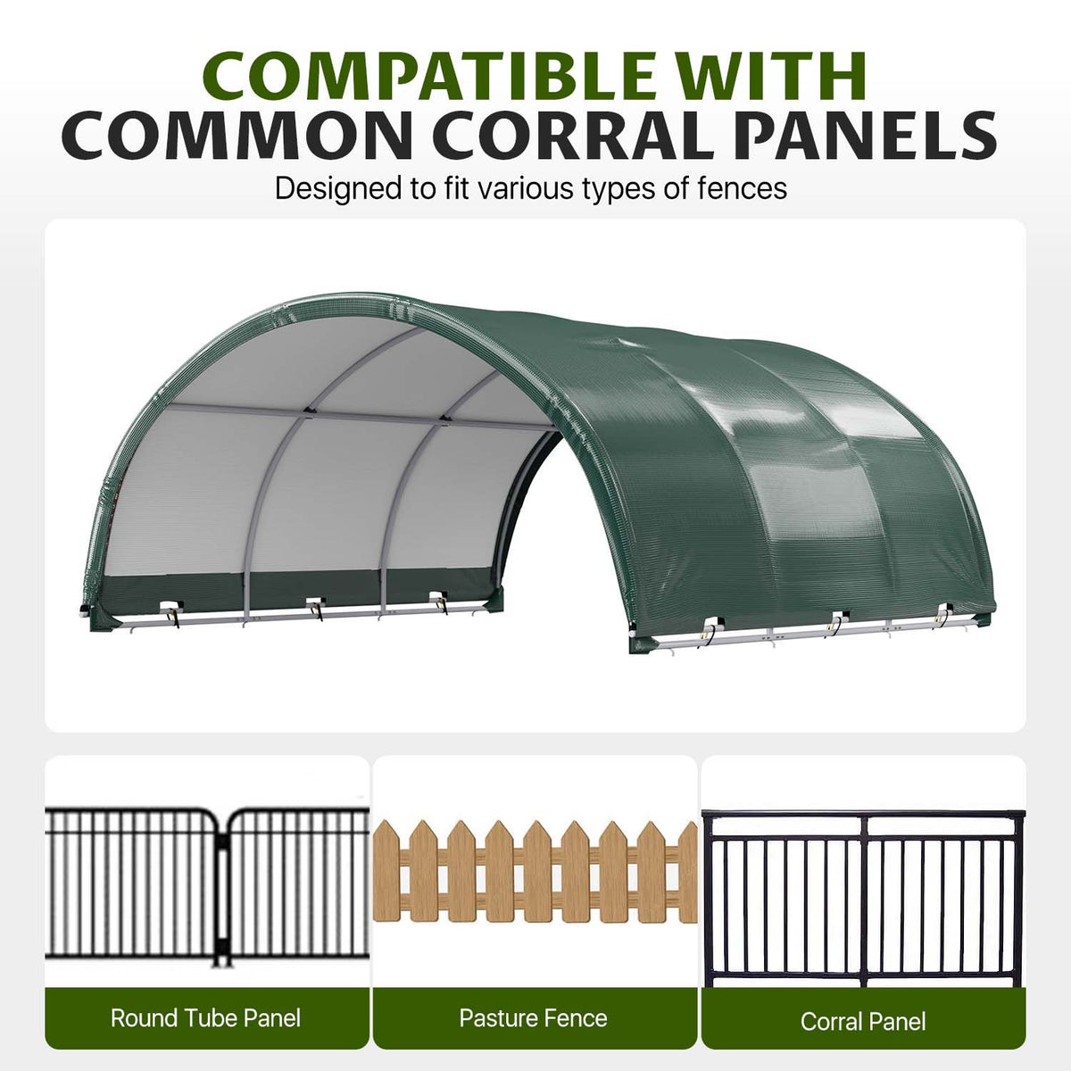 Dateyes 12' x 12' Corral Shelter Shed, Horse Shelter, Livestock Shade, Waterproof & UV Treated Cover, Quick Assembly for Horses, Goats, and Farm, Green