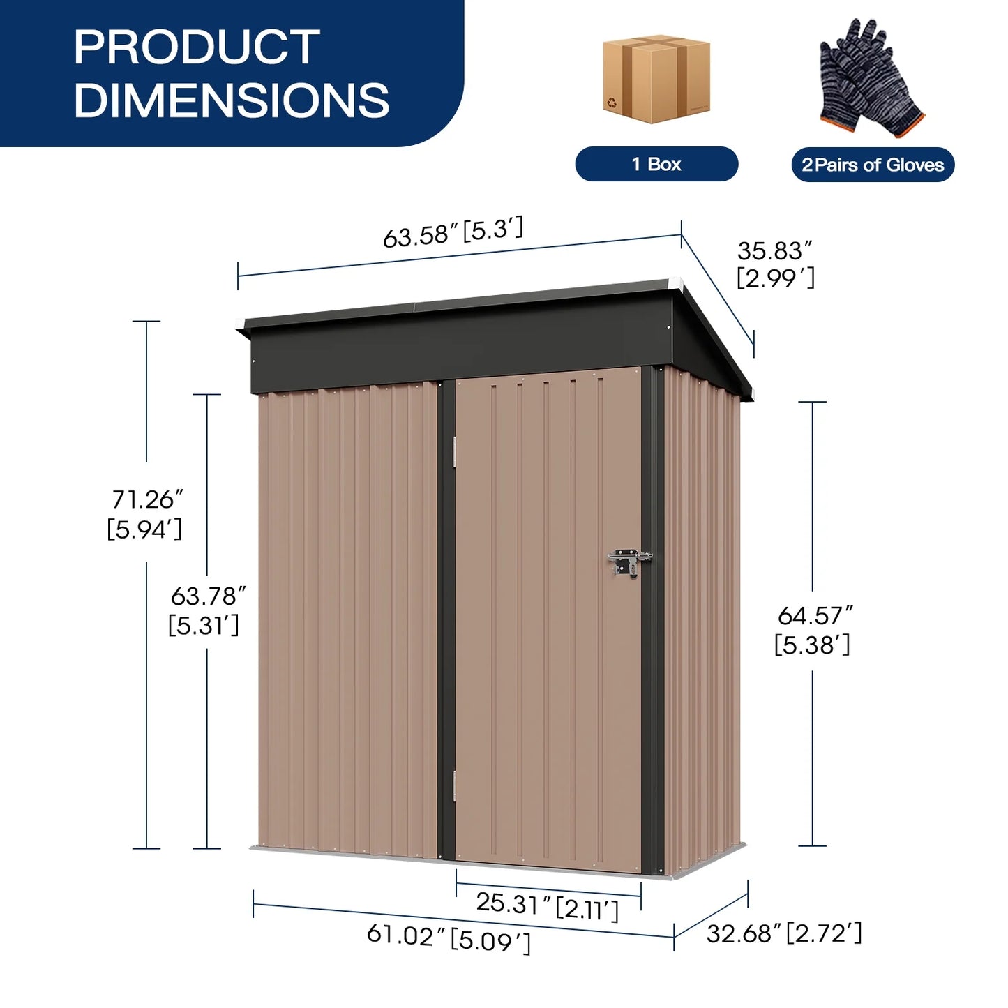 Aoxun 5.1 x 2.7 ft Outdoor Metal Shed, Storage Garden Shed with Lockable Door Tool Shed for Garden, Backyard, Poolside, Brown